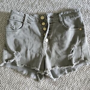 Stylish Gray Women's Distressed Shorts